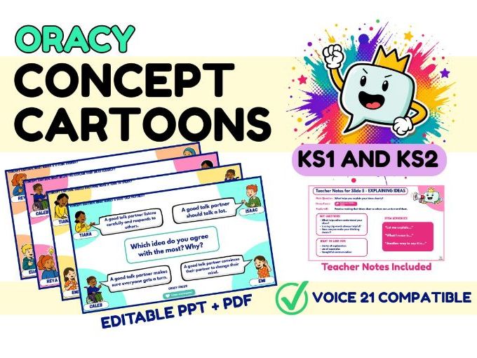 Oracy Concept Cartoons Pack | Voice 21 Compatible | KS1 & KS2 Discussion Slides