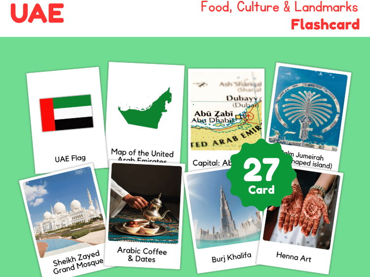 UAE Geography Flashcards | 27 Printable Country Study Cards