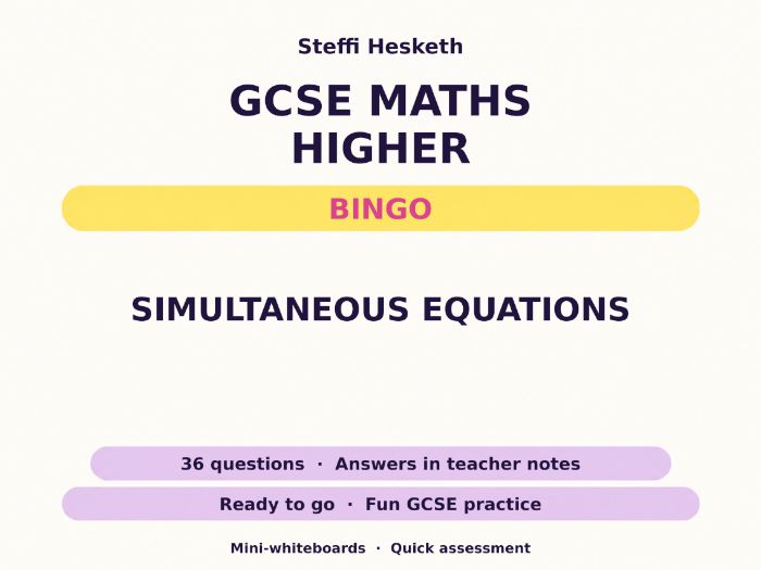 Simultaneous Equations GCSE Maths Higher Bingo