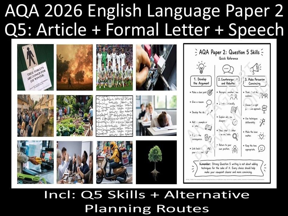 Eleven Question 5: AQA 2026 English Language Paper 2 | Q5 SKILLS + Speech, Article + Formal Letter + Alternative Planning