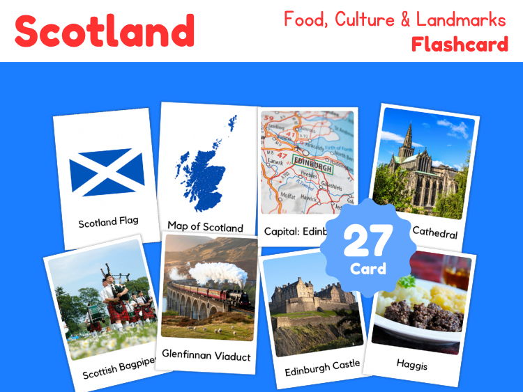Scotland Flashcards | 27 Geography, Culture & Landmark Cards