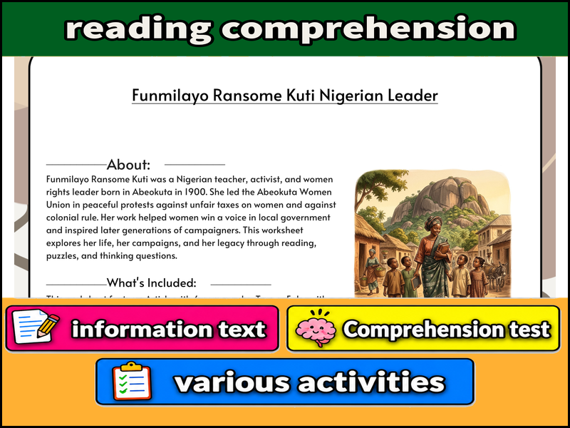 Funmilayo Ransome Kuti Nigerian Leader:  & Comprehension Test