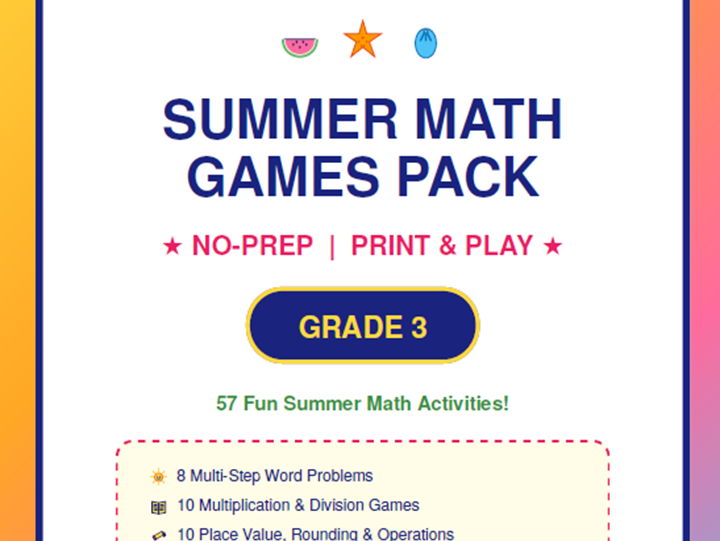 3rd Grade Summer Math Games Pack | No-Prep Printables
