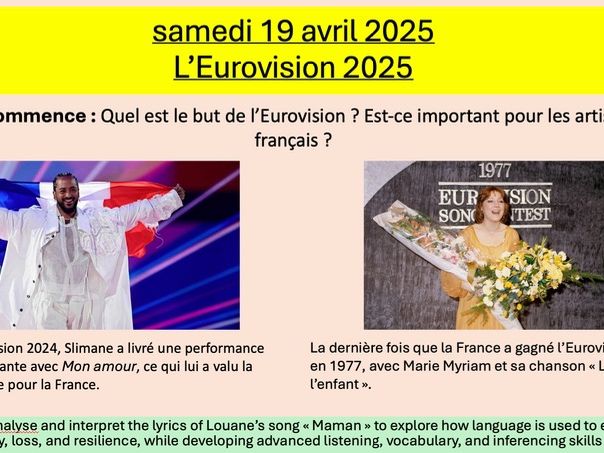 Eurovision 2025 French A Level Lesson