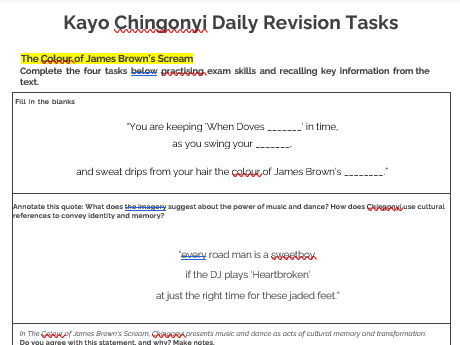 Kayo Chingonyi Daily Revision Tasks
