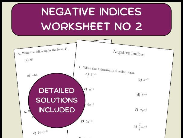 Negative indices worksheet no 2 (with solutions)