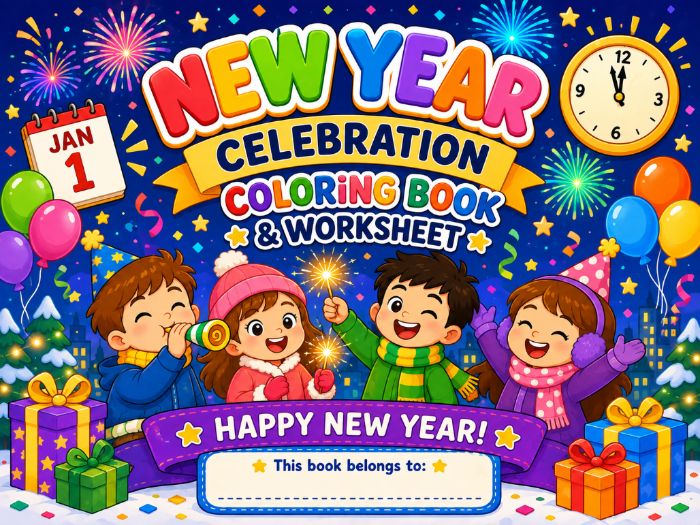 New Year Coloring Pages & Worksheets | New Year Activities Kindergarten–3rd Grade