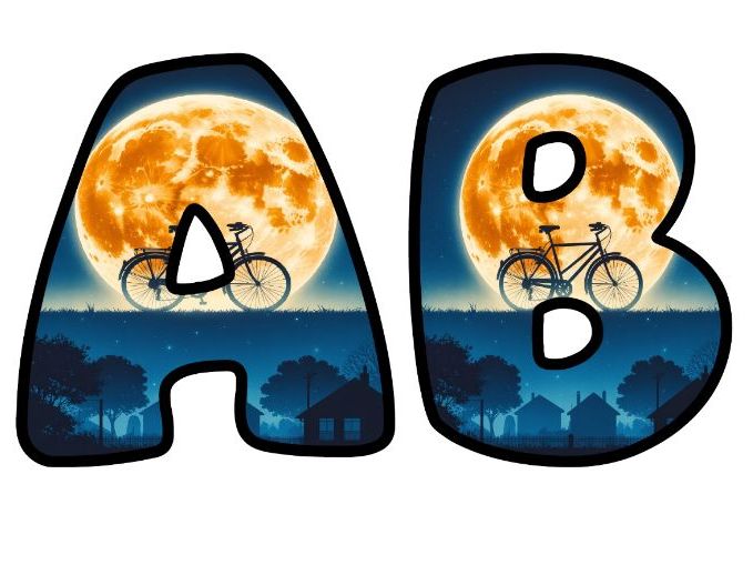 Bicycle Under the Moon Story Classroom Display | Lettering Set