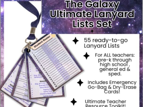 Galaxy themed Ultimate Lanyard Lists Set: Printable & Editable Teacher Toolkit & Reference Cards