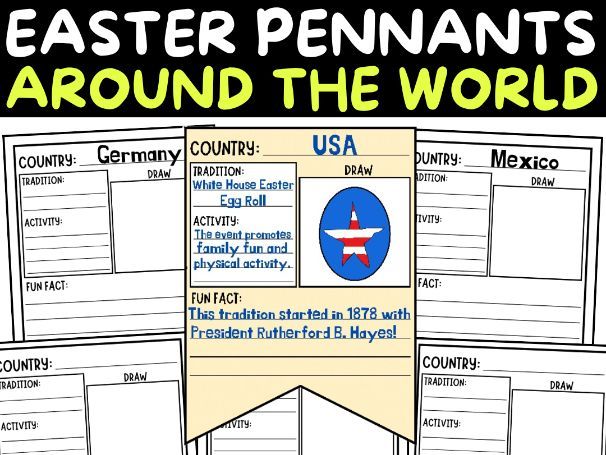 Easter Traditions Around the World Bulletin Board Pennants Research Activities