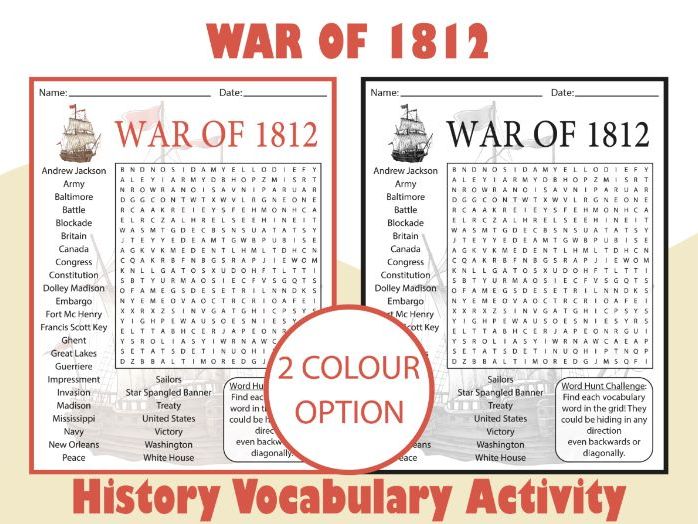 War of 1812 Word Search Puzzle | History Vocabulary Activity