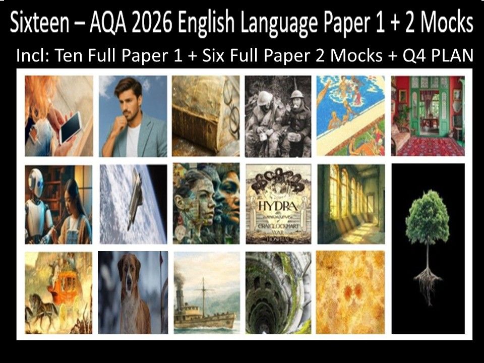 Sixteen AQA 2026 English Language Paper 1 + 2 Full Mocks | Q4 PLAN