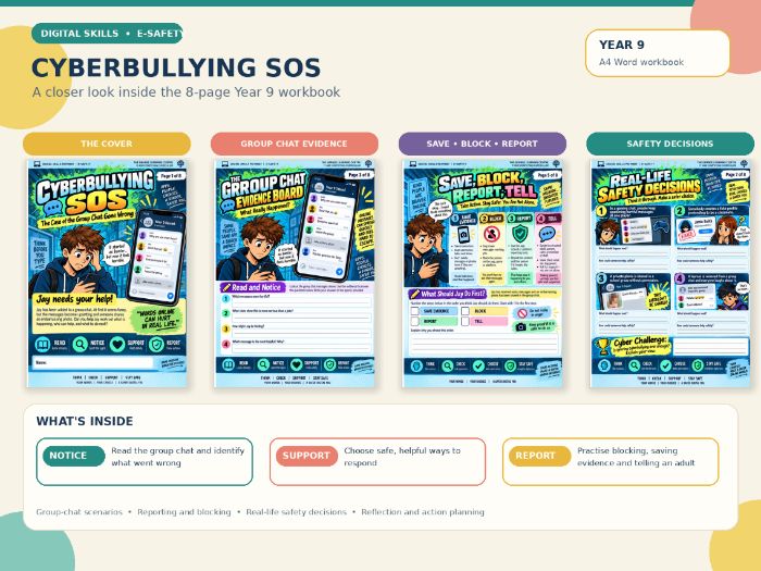 Cyberbullying SOS! Online Behaviour, Group Chats & Staying Safe Workbook | KS2–KS3