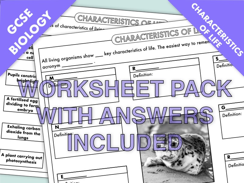 GCSE Biology: Characteristics of Life (MRS GREN) Worksheet Pack