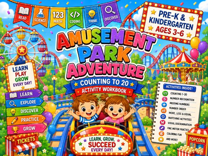 Amusement Park Math Worksheets | Counting to 20, Number Sense & Number Recognition | PreK–K