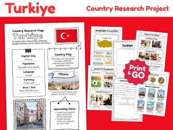 Türkiye Geography Research Project | Printable Activities