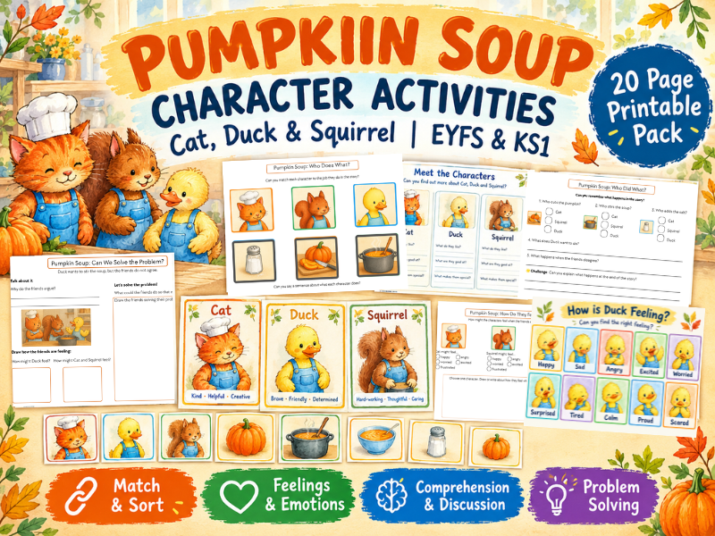 Pumpkin Soup Character Activities | Feelings, Actions & Problem Solving | EYFS & KS1 - Helen Cooper