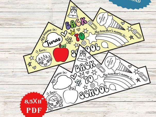 Back to school Paper Crown Craft, Kids, DIY, King Queen Hat Coloring Printable Activity Favor