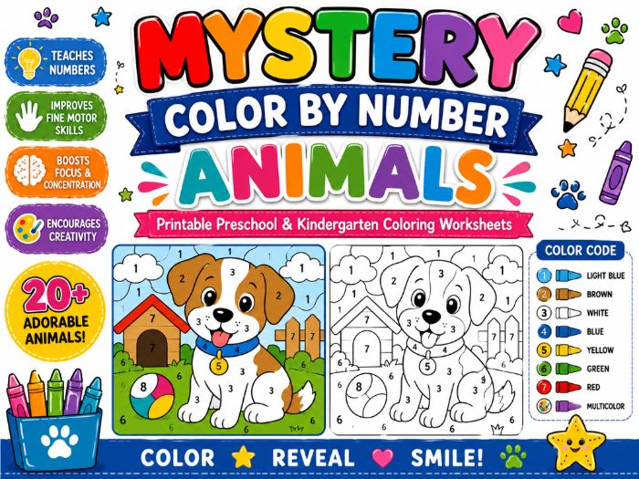 Mystery Color By Number Animals