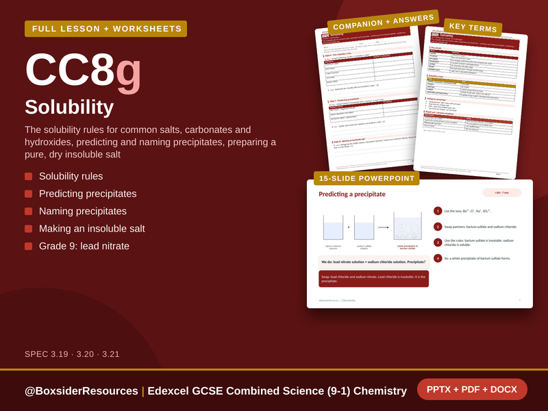CC8g Solubility | Edexcel GCSE Combined Science (9-1) | Lesson + Worksheet