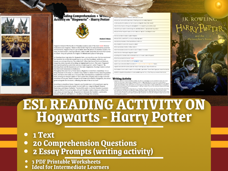 ESL Reading Comprehension + Writing Activity - Hogwarts - Harry Potter