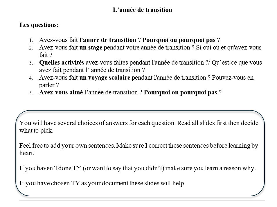 L’année de transition – French Oral LC
