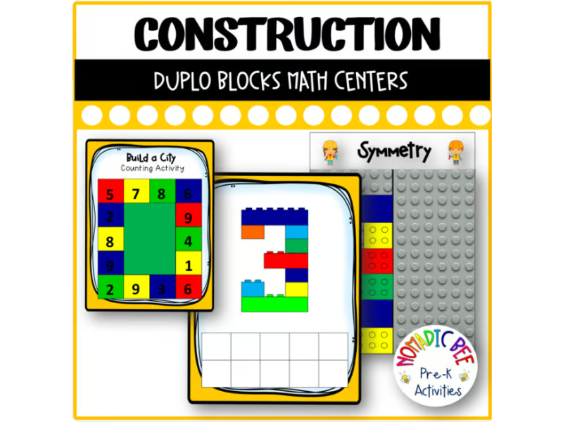 Construction Theme Duplo Blocks Math Center