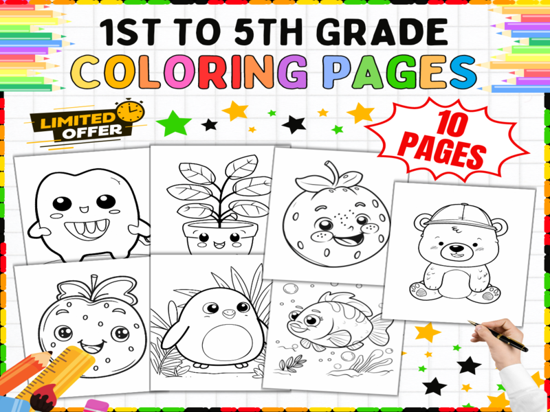 Colouring Pages for Primary School | 10 Printable Cute Character Worksheets & Creative Art Activitie