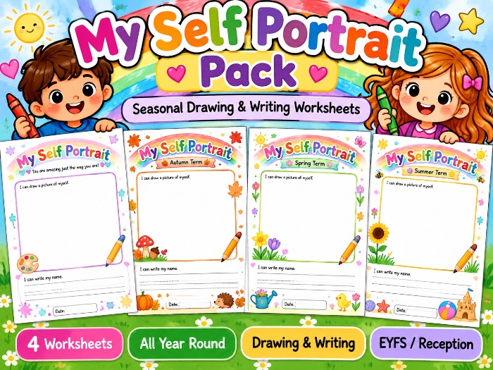 My Self Portrait Pack | Seasonal Drawing & Writing Worksheet