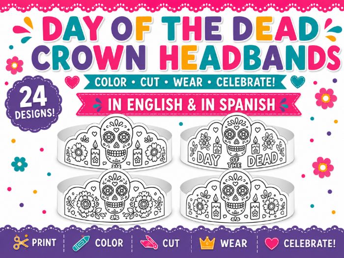 Day of the Dead Crown Headbands | Día de los Muertos Crowns | English & Spanish