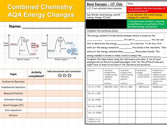 AQA Energy Changes Student Print-Out Booklet