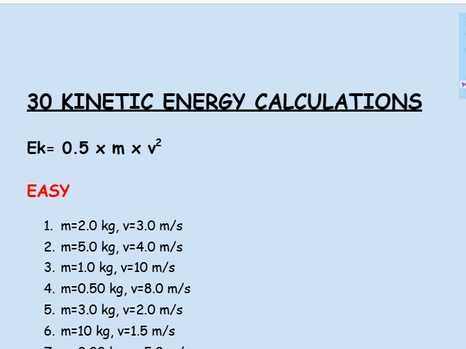 Kinetic energy calculations