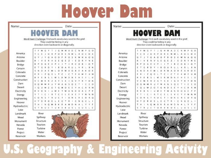 Hoover Dam Word Search Puzzle | U.S. Geography & Engineering Activity