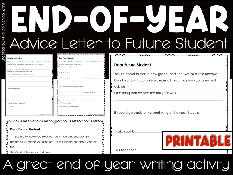 Advice Letter to Future Students Template Fun End of Year Writing Activities