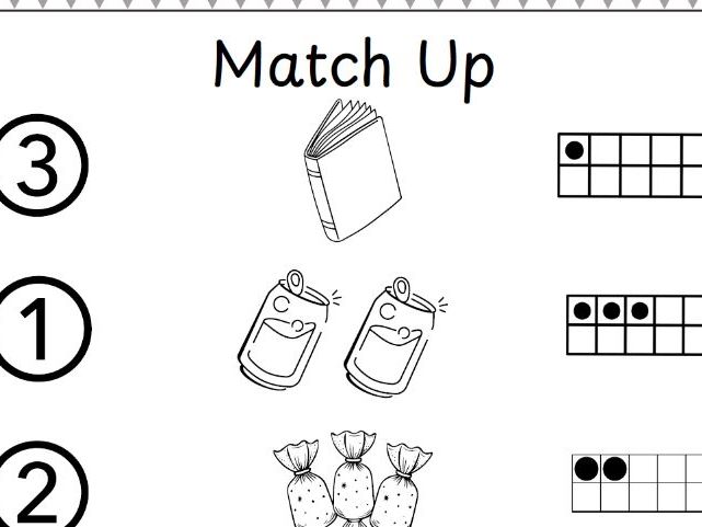 Numbers 1-3 comparing, representing, writing& 1more/1 less worksheets
