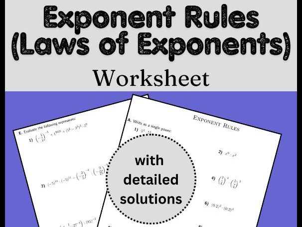 Exponent Rules (Laws of Exponents) Worksheet (with solutions)