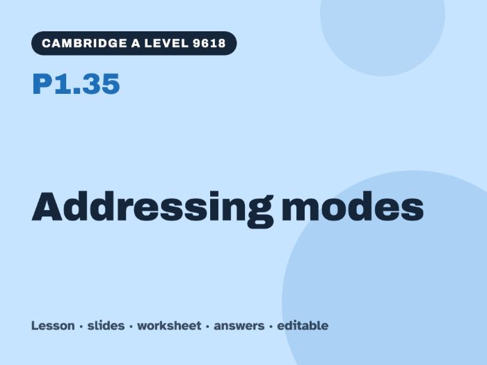 Cambridge A Level Computer Science 9618 – P1.35 Addressing modes – Lesson & Worksheet