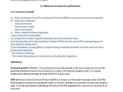 A LEVEL ECONOMICS NOTES (AIM for A/A*) – Theme 2 Edexcel