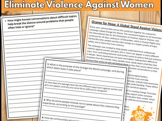 Orange the World Informative Passage with Questions | Women Rights Awareness