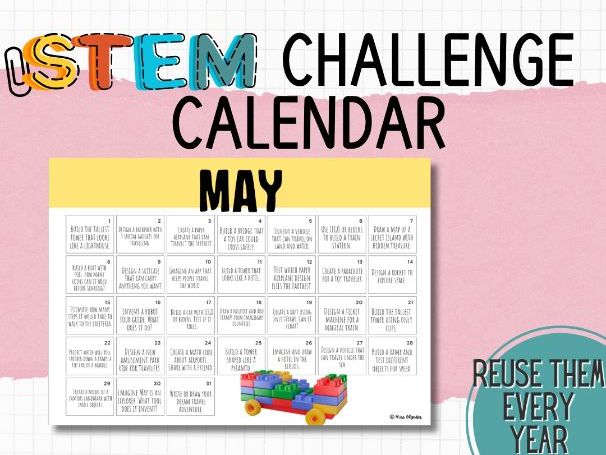 STEM Challenge Calendar – May | Daily STEM Activities for Primary & ESL