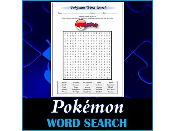 Pokémon Word Search Puzzle | Printable Worksheet