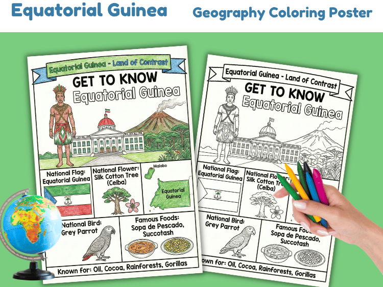Equatorial Guinea Geography Coloring Poster | Country Facts Worksheet