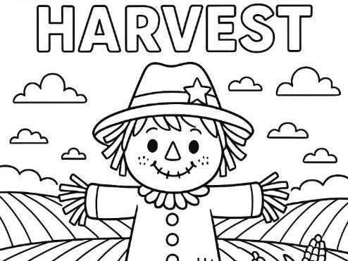Autumn Art Harvest Scarecrow Colouring Page