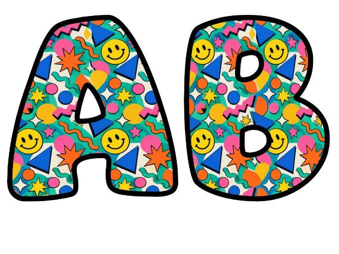 Retro Smiley Shapes Bubble Letters | PSHE Bulletin Board Letters | Printable Alphabet A-Z and 0-9
