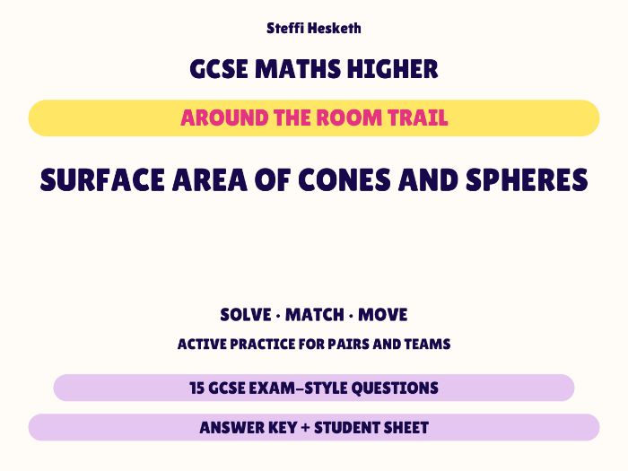 GCSE Higher Maths Surface Area of Cones and Spheres | Around the Room Trail