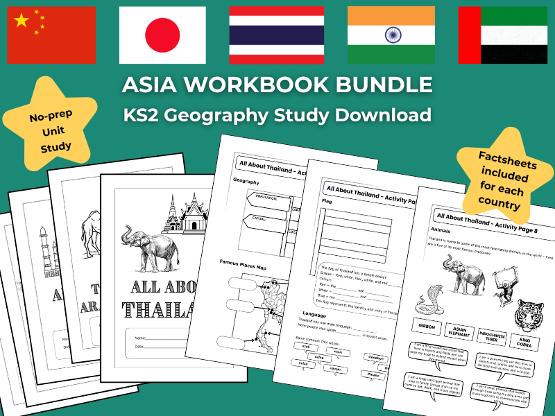 KS2 Asia Geography Workbook Bundle – 5 Country Study Pack