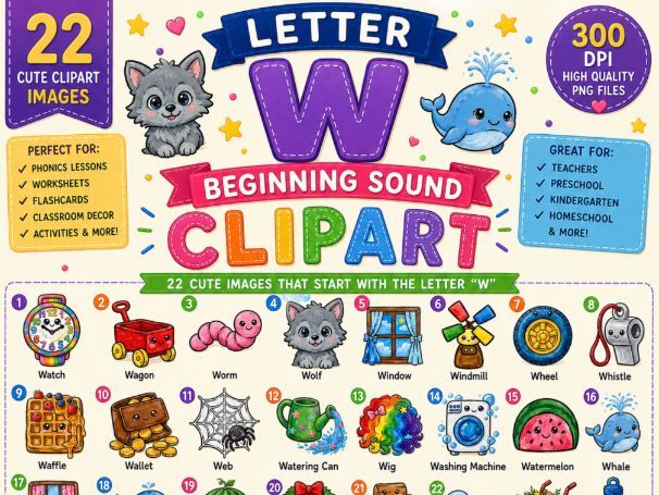 Letter W Clipart | Beginning Sounds Alphabet Phonics