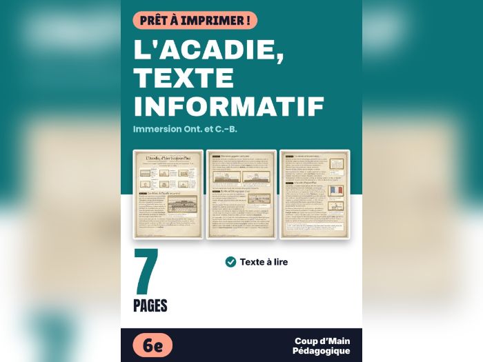 French Immersion Grade 6 Acadian History Reading | L'Acadie