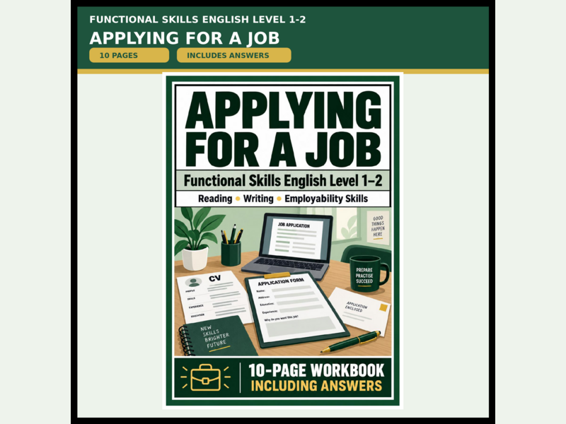 Applying for a Job Workbook | Functional Skills English Level 1 & 2 Reading and Writing Skills