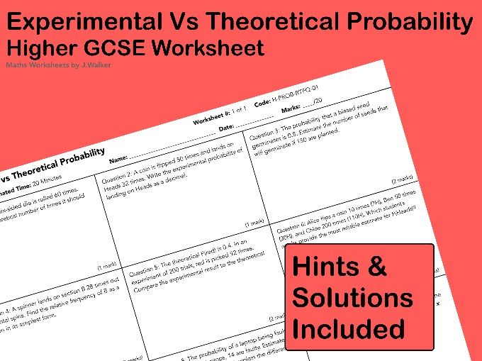 GCSE Maths Worksheet: Experimental Vs Theoretical Probability - Higher Tier
